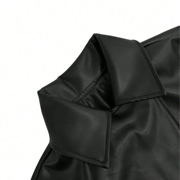 Black Elegant Women's Faux Leather Trench Coat